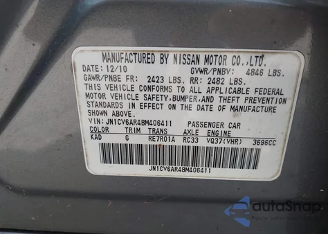 2011 Infiniti G37X z USA, uszkodzony, nr VIN JN1CV6AR4BM406411